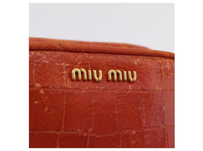 Borsa a tracolla Miu Miu in pelle effetto coccodrillo Orange Gold Auth ka6376 - vista 20