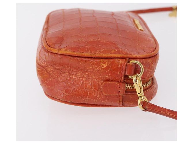 Borsa a tracolla Miu Miu in pelle effetto coccodrillo Orange Gold Auth ka6376 - vista 4