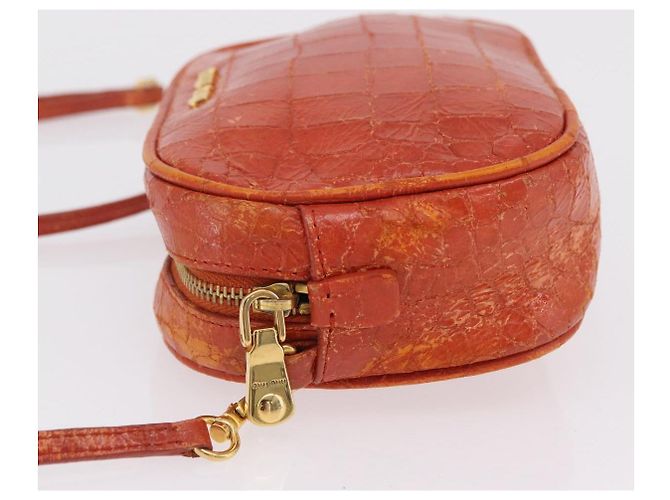 Borsa a tracolla Miu Miu in pelle effetto coccodrillo Orange Gold Auth ka6376 - vista 5