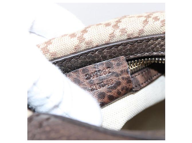Borsa a tracolla GUCCI Diamante Horsebit Canvas Beige Tono Oro Auth mr2925V - vista 12