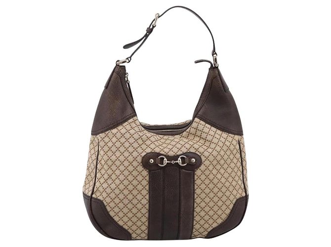 Borsa a tracolla GUCCI Diamante Horsebit Canvas Beige Tono Oro Auth mr2925V - vista 13
