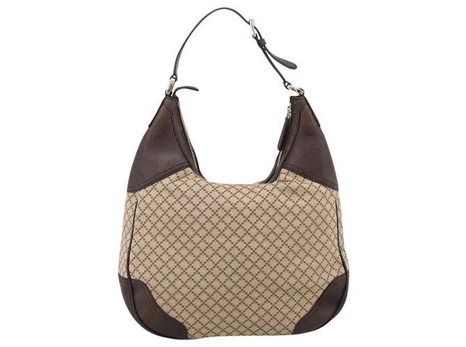 Borsa a tracolla GUCCI Diamante Horsebit Canvas Beige Tono Oro Auth mr2925V - vista 2