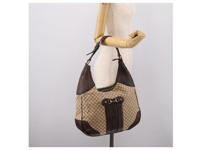 Borsa a tracolla GUCCI Diamante Horsebit Canvas Beige Tono Oro Auth mr2925V - vista 22