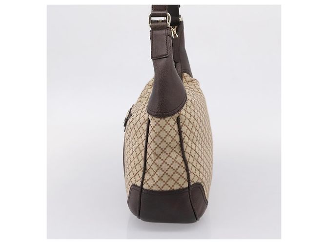Borsa a tracolla GUCCI Diamante Horsebit Canvas Beige Tono Oro Auth mr2925V - vista 4