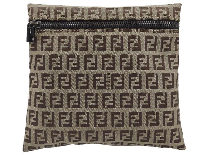 Pouch FENDI Zucchino Canvas Beige Auth kk712A - vista 13
