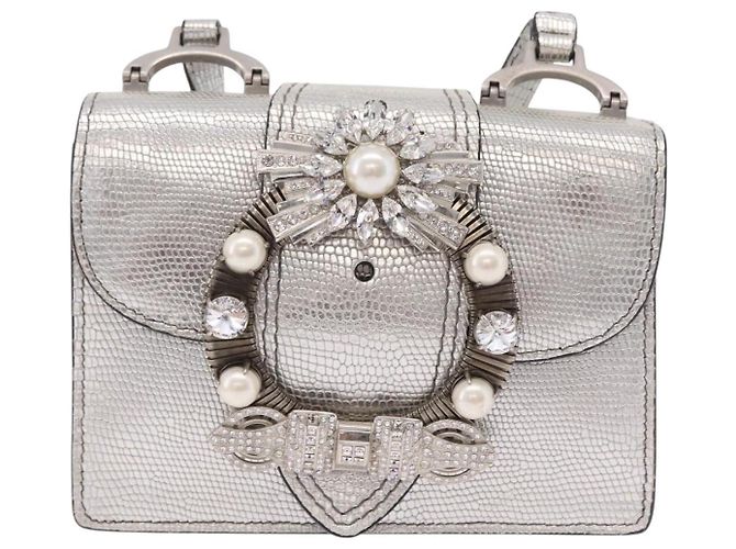 Miu Miu Schultertasche Leder Silber Authentisch 206274M - Ansicht 13