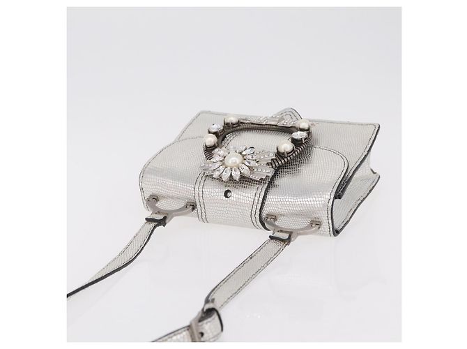 Miu Miu Schultertasche Leder Silber Authentisch 206274M - Ansicht 14