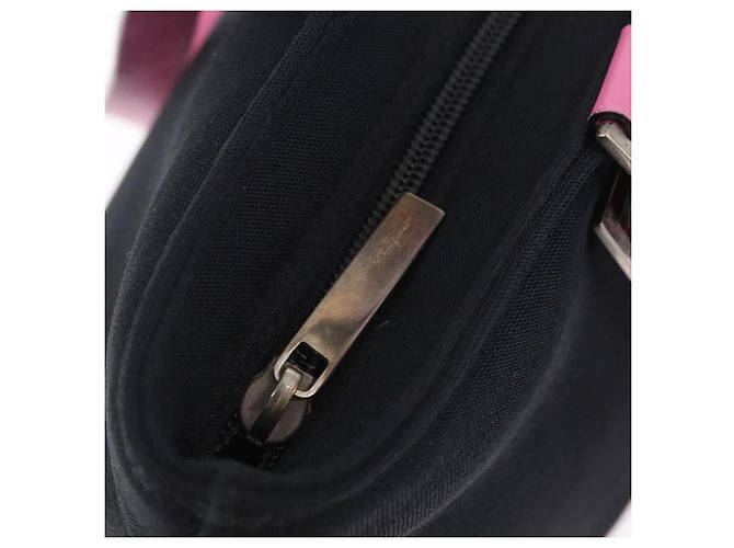 Sac à épaule Salvatore Ferragamo en coton noir et argent Auth ar14295 Argenté - vue 21