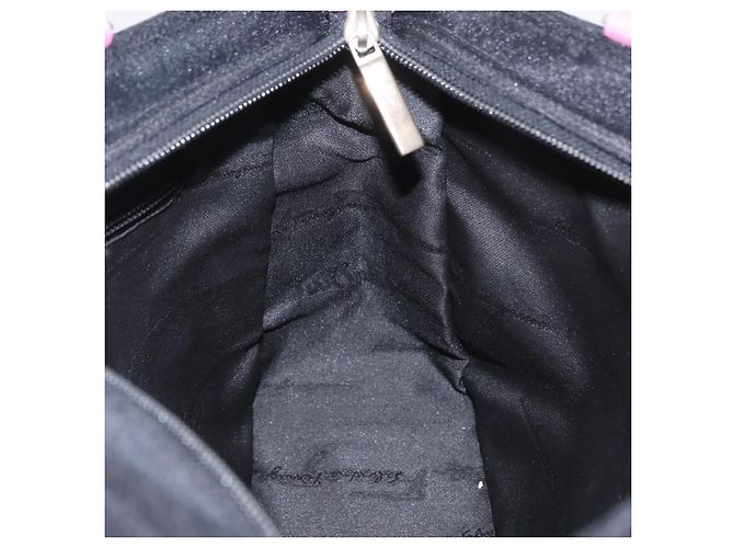 Sac à épaule Salvatore Ferragamo en coton noir et argent Auth ar14295 Argenté - vue 22