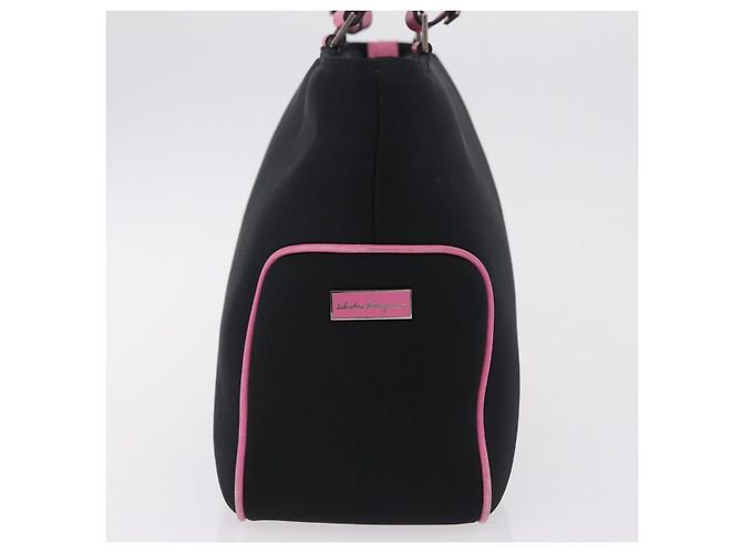 Sac à épaule Salvatore Ferragamo en coton noir et argent Auth ar14295 Argenté - vue 6