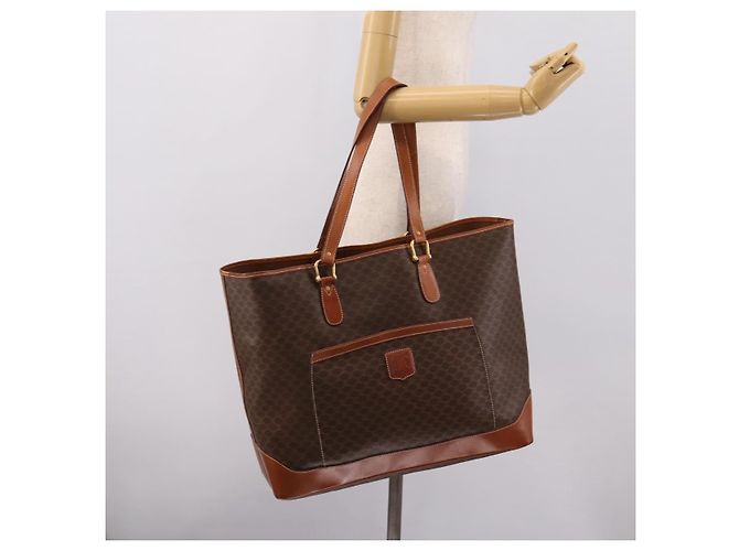 Céline Saco Tote CELINE Macadam PVC Brown Gold Tone Auth BA16170 Marrom - vista 24