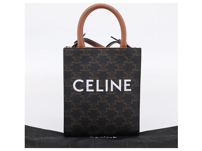 Céline Borsa a mano CELINE Macadam Mini Vertical Cabas PVC 2way Nero Oro Auth 205945M - vista 12