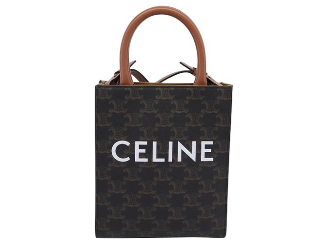 Céline Borsa a mano CELINE Macadam Mini Vertical Cabas PVC 2way Nero Oro Auth 205945M - vista 13