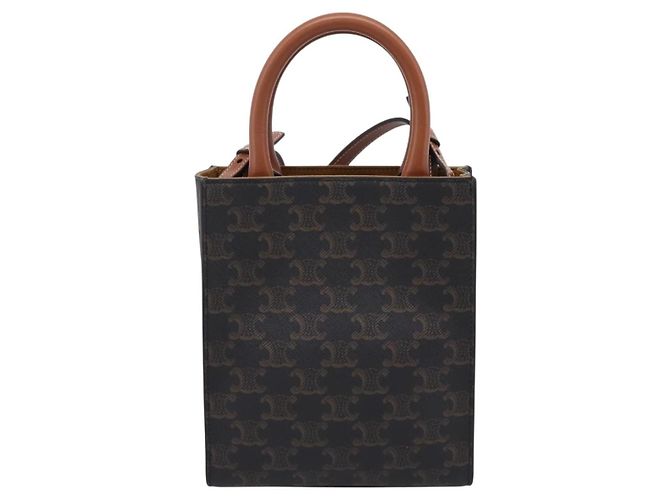 Céline Borsa a mano CELINE Macadam Mini Vertical Cabas PVC 2way Nero Oro Auth 205945M - vista 2