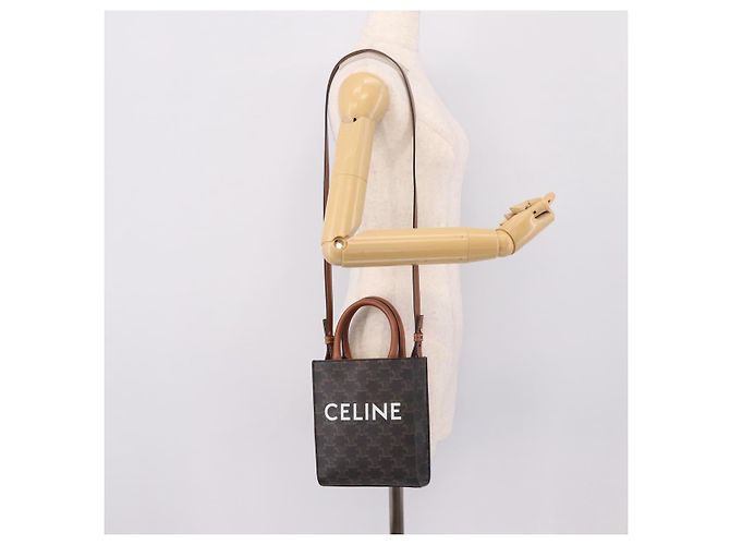 Céline Borsa a mano CELINE Macadam Mini Vertical Cabas PVC 2way Nero Oro Auth 205945M - vista 22
