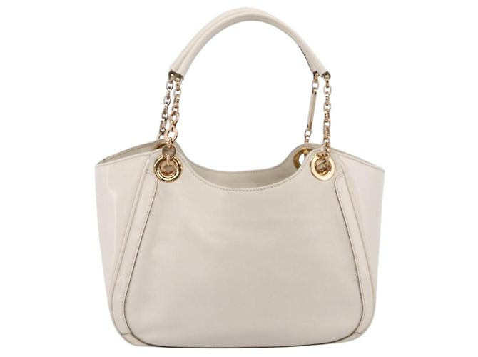 Borsa Tote Salvatore Ferragamo Gancini Chain Leather White Gold Auth 206356A Bianco D'oro - vista 2