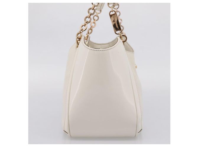 Borsa Tote Salvatore Ferragamo Gancini Chain Leather White Gold Auth 206356A Bianco D'oro - vista 3