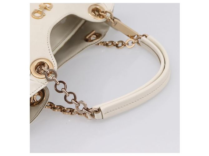 Borsa Tote Salvatore Ferragamo Gancini Chain Leather White Gold Auth 206356A Bianco D'oro - vista 7