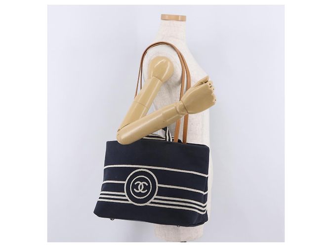 CHANEL Handtasche Canvas 2way Navy Silver CC Auth 204878V Silber Marineblau - Ansicht 30