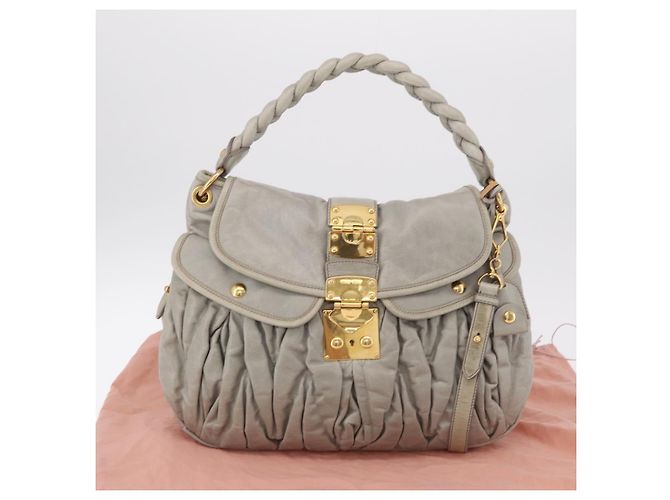 Miu Miu Matelassé Handtasche Leder 2way Grau Goldton Auth ar14167V Braun - Ansicht 12