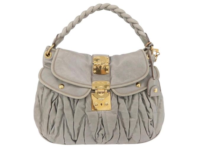 Miu Miu Matelassé Handtasche Leder 2way Grau Goldton Auth ar14167V Braun - Ansicht 13