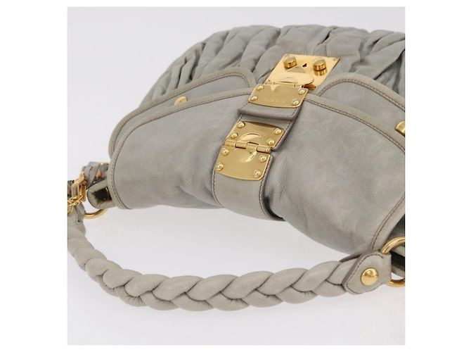 Miu Miu Matelassé Handtasche Leder 2way Grau Goldton Auth ar14167V Braun - Ansicht 14