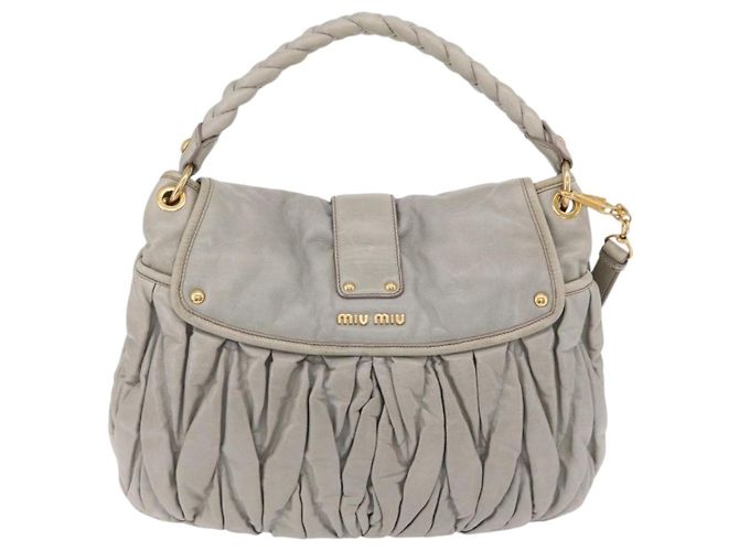 Miu Miu Matelassé Handtasche Leder 2way Grau Goldton Auth ar14167V Braun - Ansicht 2