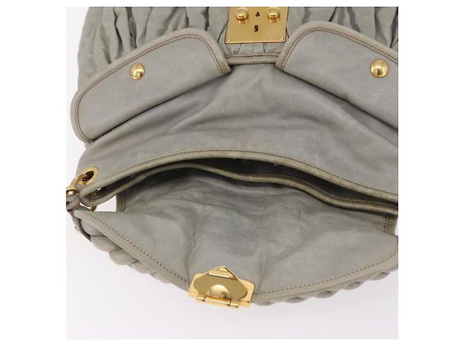 Miu Miu Matelassé Handtasche Leder 2way Grau Goldton Auth ar14167V Braun - Ansicht 24