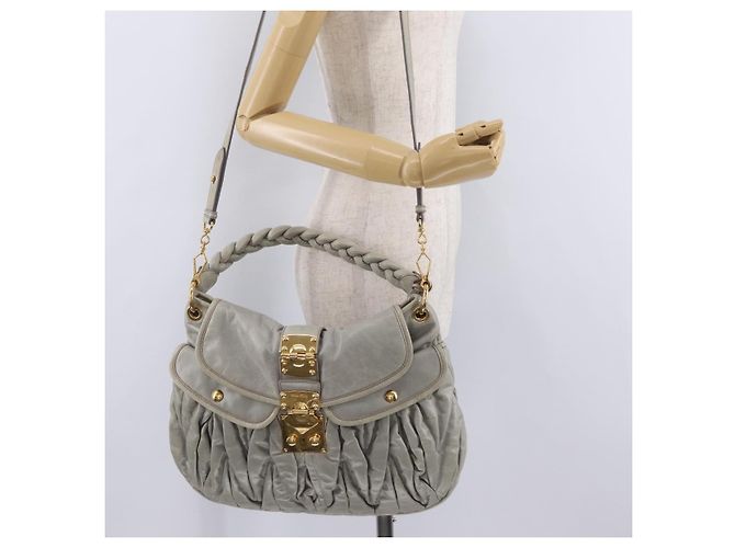 Miu Miu Matelassé Handtasche Leder 2way Grau Goldton Auth ar14167V Braun - Ansicht 33