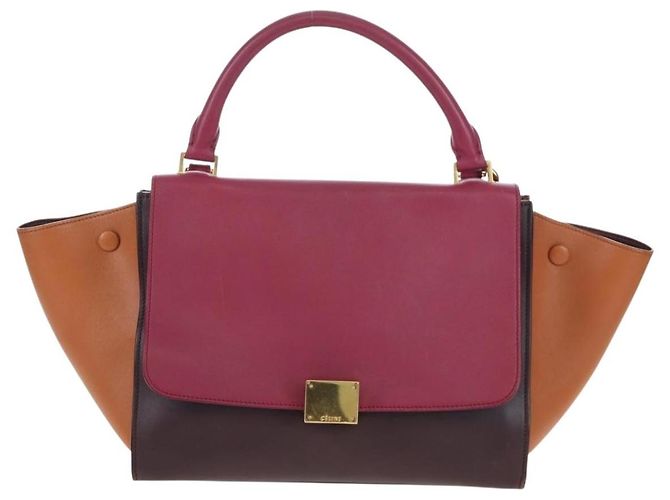 Céline Borsa a mano CELINE Trapeze in pelle 2way Bordeaux Gold Auth 202503A D'oro Bordò - vista 13