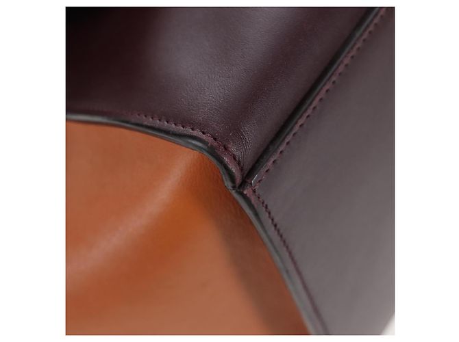 Céline Borsa a mano CELINE Trapeze in pelle 2way Bordeaux Gold Auth 202503A D'oro Bordò - vista 17