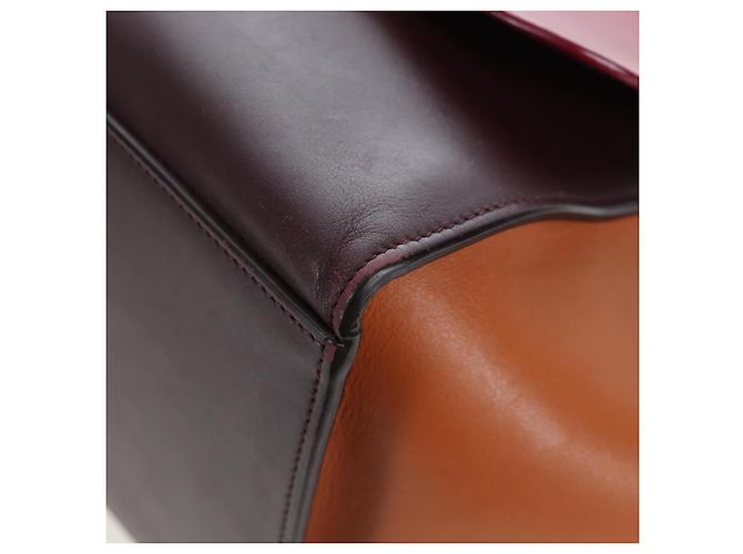 Céline Borsa a mano CELINE Trapeze in pelle 2way Bordeaux Gold Auth 202503A D'oro Bordò - vista 18