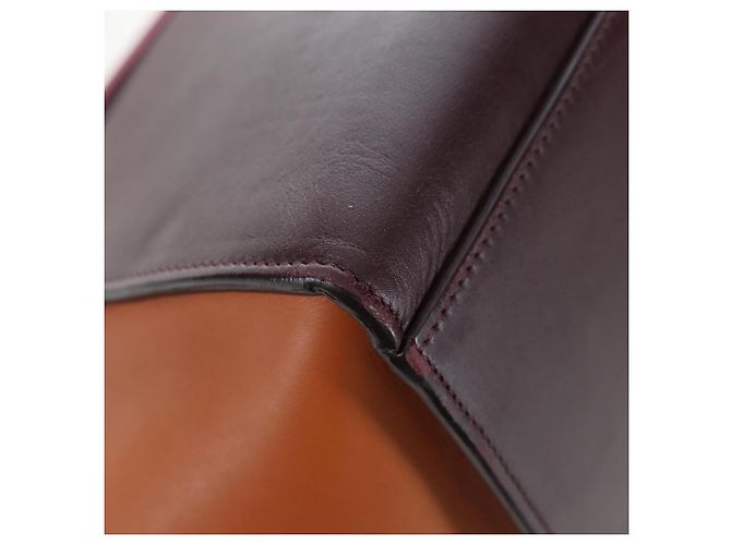 Céline Borsa a mano CELINE Trapeze in pelle 2way Bordeaux Gold Auth 202503A D'oro Bordò - vista 19