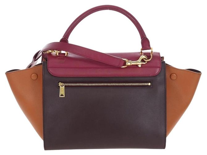 Céline Borsa a mano CELINE Trapeze in pelle 2way Bordeaux Gold Auth 202503A D'oro Bordò - vista 2