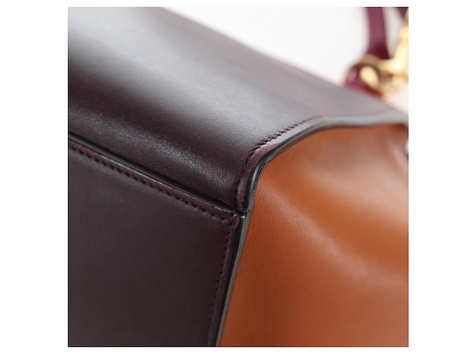 Céline Borsa a mano CELINE Trapeze in pelle 2way Bordeaux Gold Auth 202503A D'oro Bordò - vista 20