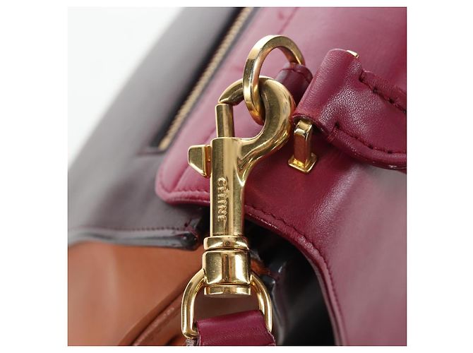 Céline Borsa a mano CELINE Trapeze in pelle 2way Bordeaux Gold Auth 202503A D'oro Bordò - vista 21