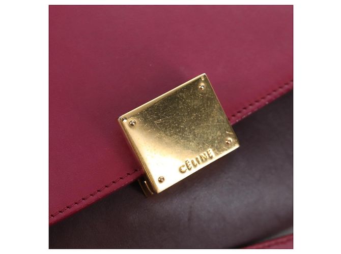 Céline Borsa a mano CELINE Trapeze in pelle 2way Bordeaux Gold Auth 202503A D'oro Bordò - vista 22