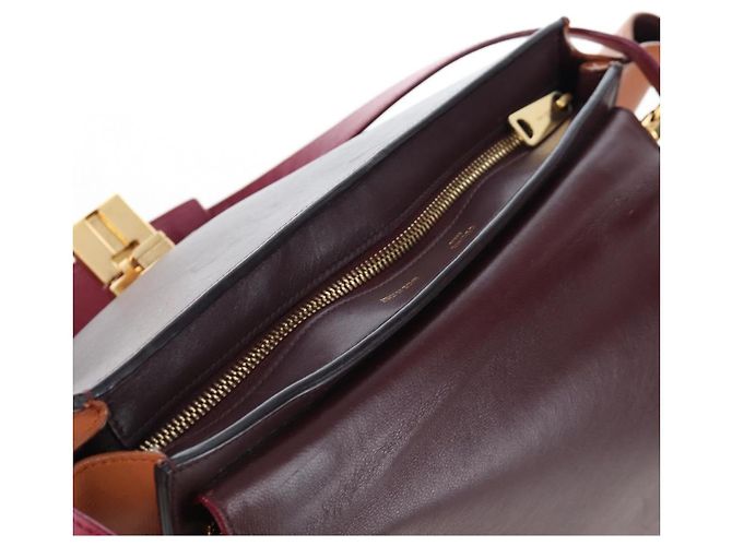 Céline Borsa a mano CELINE Trapeze in pelle 2way Bordeaux Gold Auth 202503A D'oro Bordò - vista 24