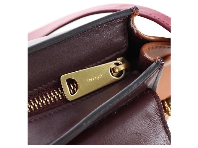 Céline Borsa a mano CELINE Trapeze in pelle 2way Bordeaux Gold Auth 202503A D'oro Bordò - vista 25