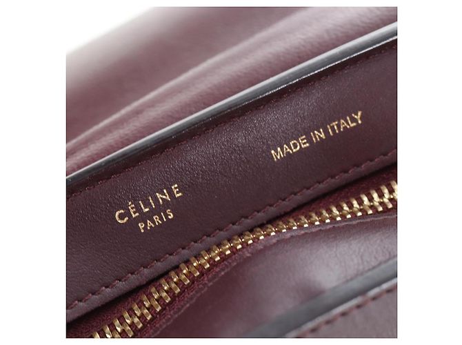 Céline Borsa a mano CELINE Trapeze in pelle 2way Bordeaux Gold Auth 202503A D'oro Bordò - vista 26