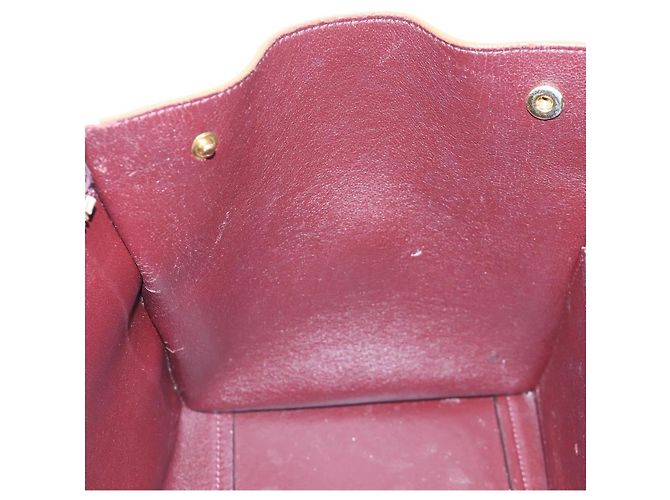 Céline Borsa a mano CELINE Trapeze in pelle 2way Bordeaux Gold Auth 202503A D'oro Bordò - vista 28