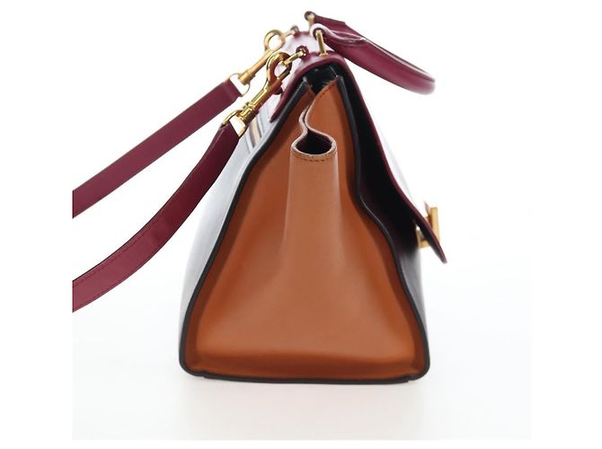 Céline Borsa a mano CELINE Trapeze in pelle 2way Bordeaux Gold Auth 202503A D'oro Bordò - vista 3