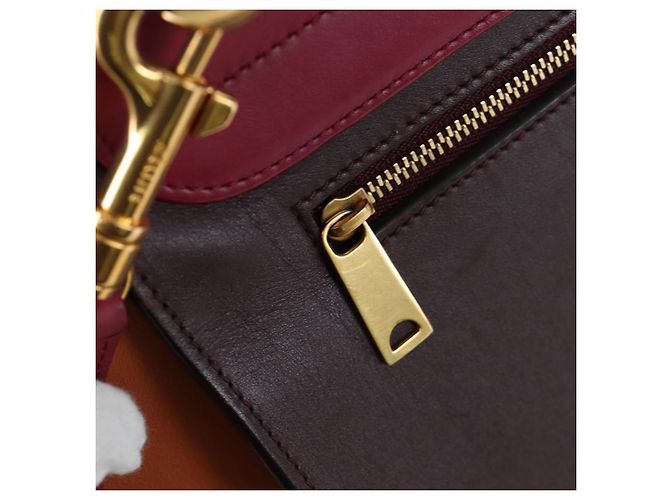 Céline Borsa a mano CELINE Trapeze in pelle 2way Bordeaux Gold Auth 202503A D'oro Bordò - vista 31