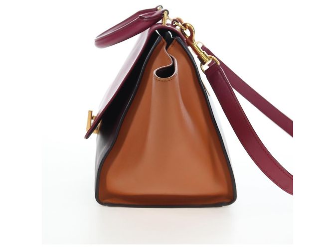 Céline Borsa a mano CELINE Trapeze in pelle 2way Bordeaux Gold Auth 202503A D'oro Bordò - vista 4