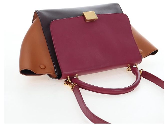Céline Borsa a mano CELINE Trapeze in pelle 2way Bordeaux Gold Auth 202503A D'oro Bordò - vista 6