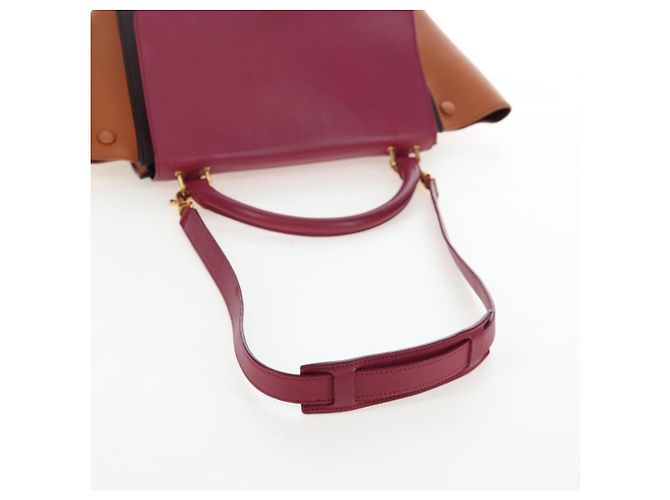 Céline Borsa a mano CELINE Trapeze in pelle 2way Bordeaux Gold Auth 202503A D'oro Bordò - vista 8