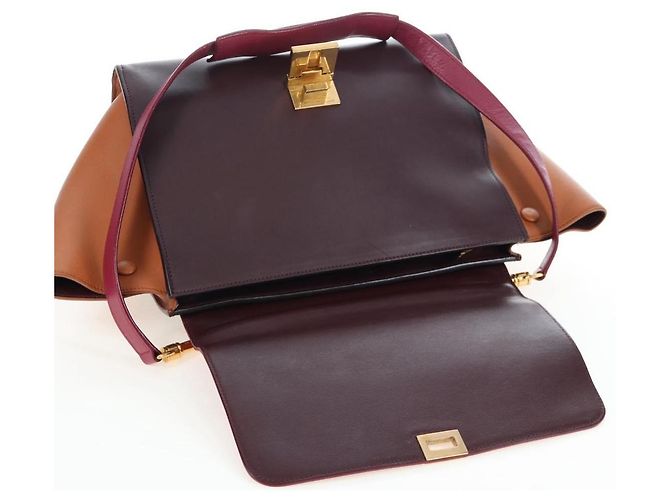 Céline Borsa a mano CELINE Trapeze in pelle 2way Bordeaux Gold Auth 202503A D'oro Bordò - vista 9