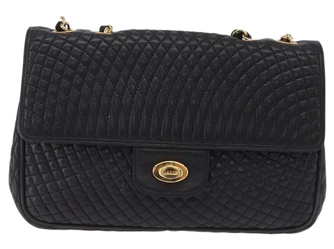 Bolsa de Ombro com Corrente Bally em Couro Preto e Tom Dourado Auth BA16159A - vista 13
