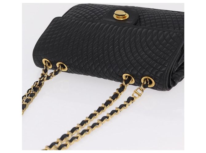 Bolsa de Ombro com Corrente Bally em Couro Preto e Tom Dourado Auth BA16159A - vista 6