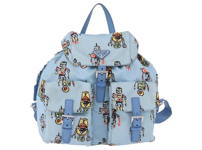 Mochila PRADA Nylon Azul Claro Plata Auth 200461 - vista 13